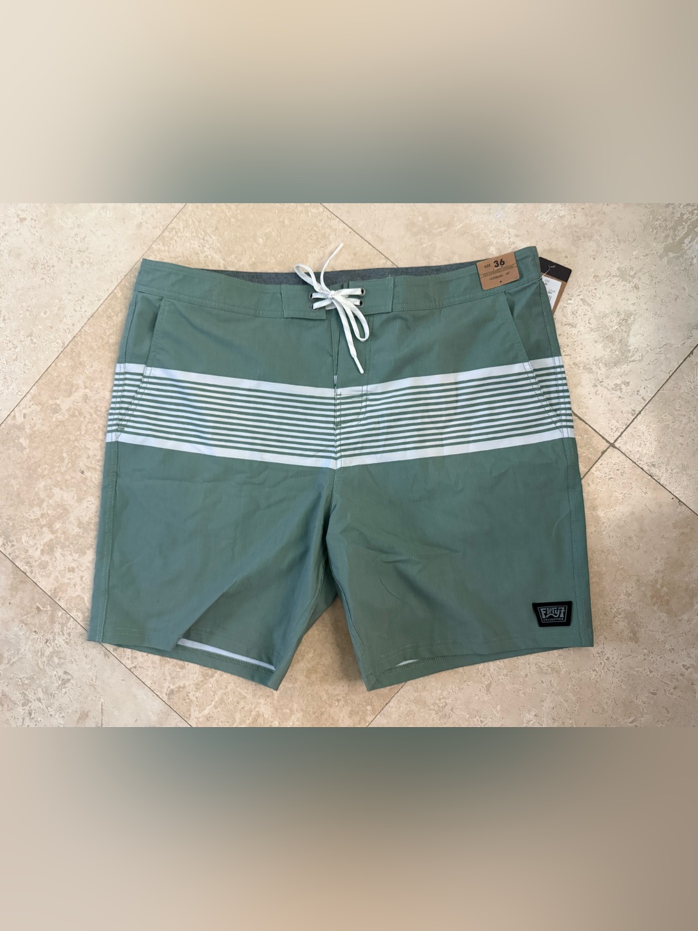 Men's Green Striped Swim Trunks